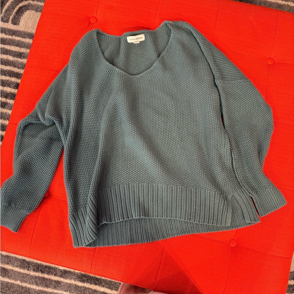 Lucky Brand Women's Blue V-Neck Sweater